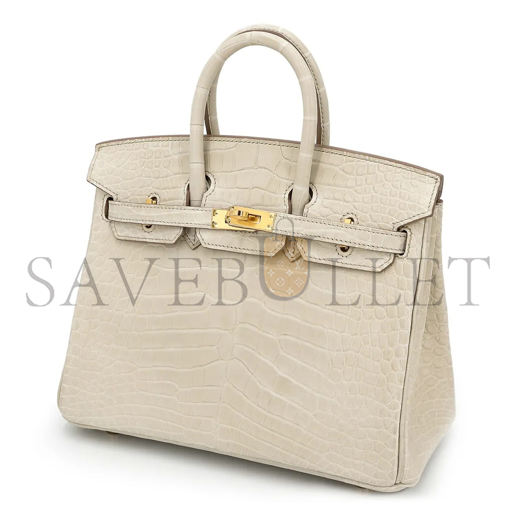 HERMÈS MASTER BIRKIN 25 CROCODILE LEATHER GLACIER WHITE GOLD BUCKLE H041354CK29 (25*20*13cm)